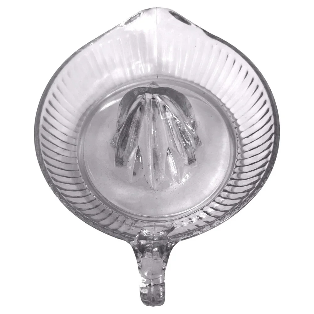 Vintage Clear Glass Reamer Citrus Juicer Ribbed Orange Lemon Pour Spout Pedestal